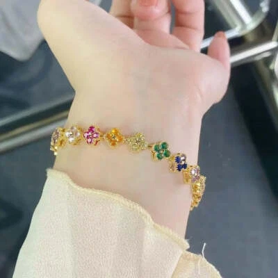 Pulsera de circón trébol arco iris de 1 pieza - Dije de cristal brillante colorido Foto 1 de 4