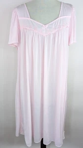 Miss Elaine Midi Nightgown Womens Pink Nylon Embroidered Flutter Sleeve sz Large - Picture 1 of 8