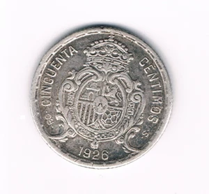 SPAIN 50 Centimos 1926 Alfonso XIII KM#102 2,5gr .835 Ag - Picture 1 of 2