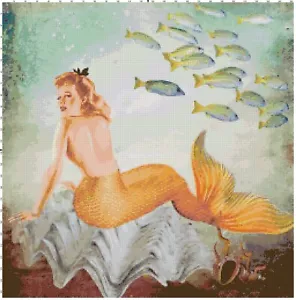 Grafico modello a punti incrociati vintage Sirena in Clam Shell retrò contati - Foto 1 di 1