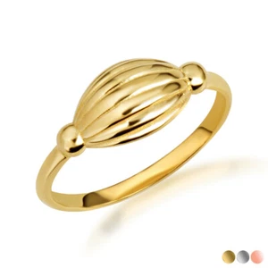 Gold Seashell Ribbed Dome Ring (Available in Yellow/Rose/White Gold) - Picture 1 of 6