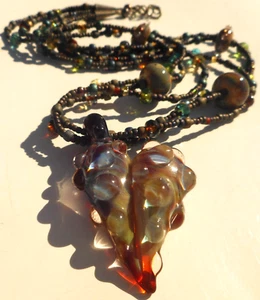 Collana Vintage Artigianale Vetro Cristallo Stilizzato Cuore Multifilo Perline 20/24" - Foto 1 di 9