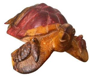 17" Hand Carved Wooden Sea Turtle Family Sculpture Coastal Beach Home Decor Honu - Picture 1 of 24
