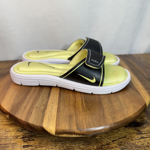 Scarpe Nike Comfort Footbed Slide Donna Taglia 7 Nero Giallo Sandali Regolabili