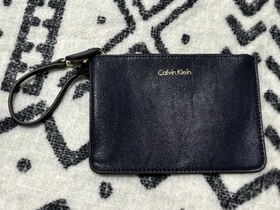 "Calvin Klein Cartera de Cuero Azul Marino Cartera Bolso de Mano Bolsa con Correa 6""H X 9""W" Foto 1 de 3