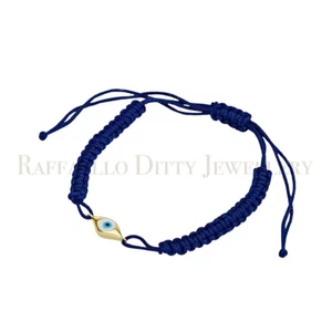 Support Israel Evil Eye Friendship Bracelet 14k Yellow Gold Knitted Adjustable - Picture 1 of 6