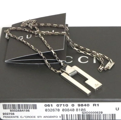 Auténtico Collar Pedante Placa Logo Gucci G Plata de Ley 925 45cm/17.7" Italia Loca Foto 1 de 4