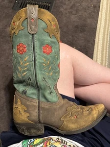 Laredo Miss Kate Floral Tooled Inlay Snip Toe Cowboy Womens Brown Dress Boots - Picture 1 of 5