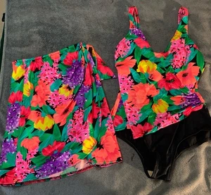Costume copricostume donna vintage Le Cove pezzo unico nuoto e gonna abbinata 16 gonna M - Foto 1 di 7