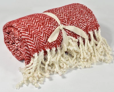 Pottery Barn Bellamy Herringbone Throw Blanket 50x60 红衣主教红色全新无标签样品 — 第 1/4 张图片