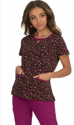Betsy Johnson Koi Women XS Scrub Top Rose Ditsy Floral Raspberry New Tags Poly - Image 1 of 4