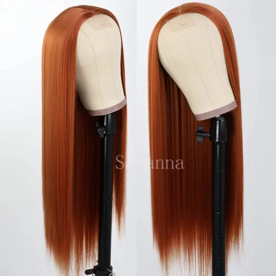 Синтетические кружевные парики оранжевого цвета для волос термостойкие длинные прямые модные женские - Изображение 1 из 4