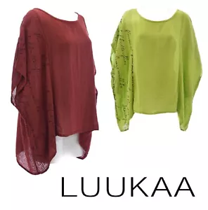 LUUKAA Linen Gauze A1018 BUTTERFLY PONCHO Oversize TOP (sizes S - 3XL) 2 COLORS - Picture 1 of 24