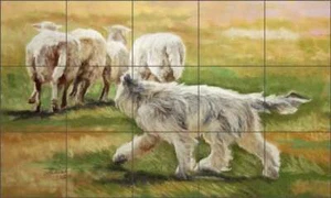 Mural de cerámica arte azulejo de vida rural Debbie Hughbanks oveja perro perro arte DHA029 - Imagen 1 de 2
