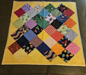 Handmade Cotton Flannel Baby Girl Crib Quilt 33"x33", Bright Colors, - Picture 1 of 9