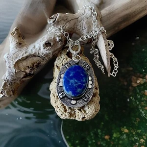 Lapis Lazuli Pendant Necklace-925 Sterling silver plated - Brand New - Picture 1 of 3
