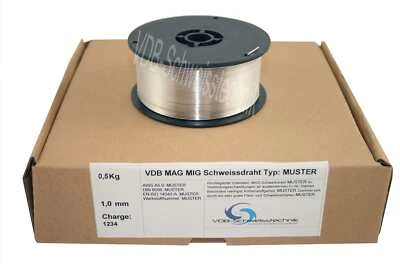 VDB (34,98 EUR/kg) MIG Schweissdraht AlMg3 3.3536 5754 1,0 mm D100 0,5 Kg Spule Alu