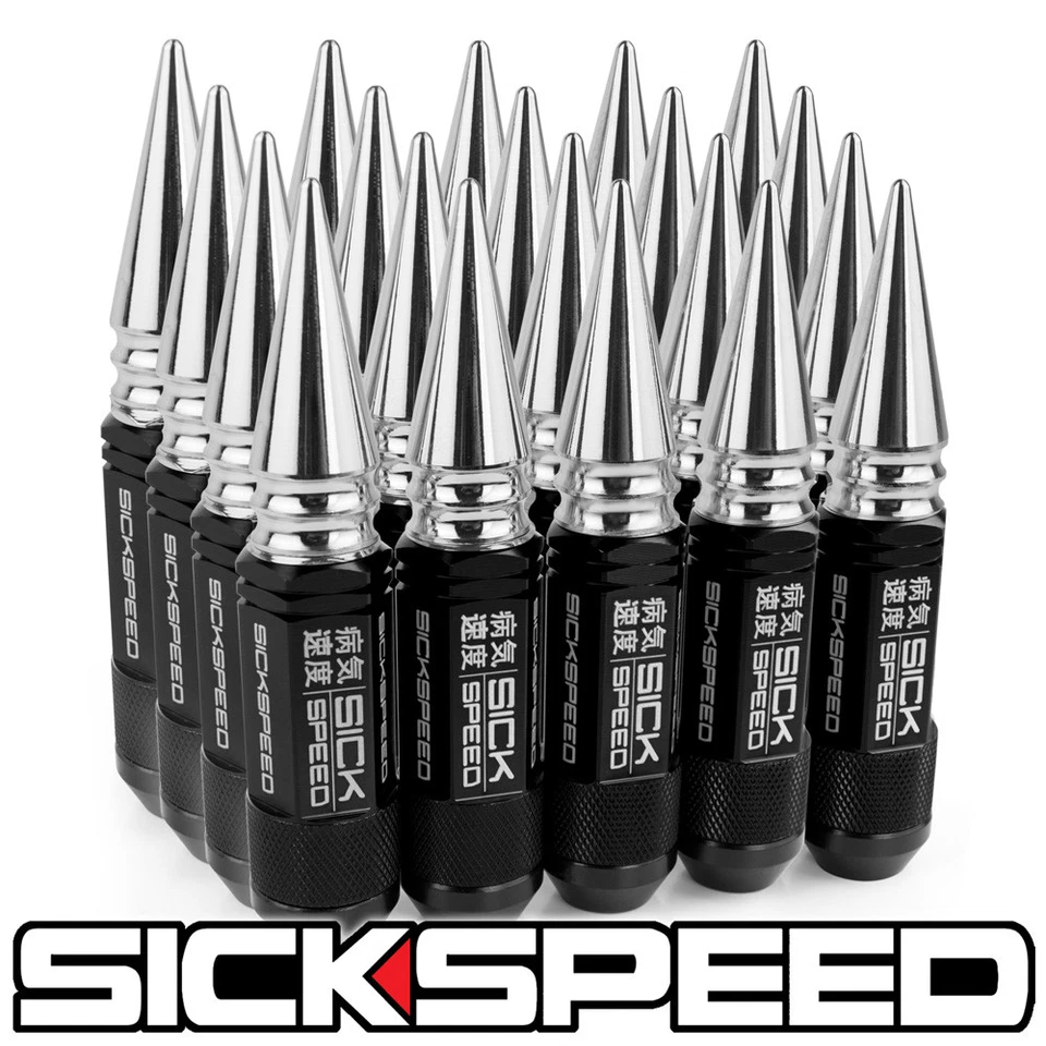 SICKSPEED 20 件 黑色 / 铬 SPIKED 铝 108 毫米 3 件 LUG NUTS 1/2X20 N22 — 第 1/1 张图片