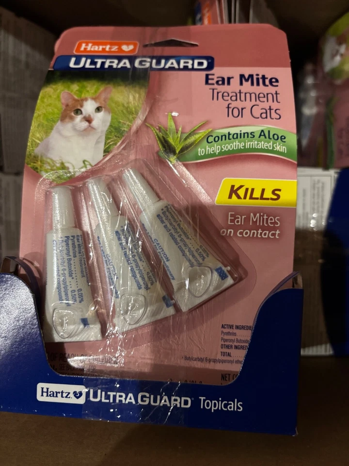 4 件 Hartz UltraGuard 耳螨治疗猫含芦荟 | 宠物护理 3 管新品 — 第 1/1 张图片