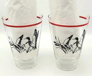 Pair Vintage Glass Libby Ducks In Flight Cattail Drinking Tumblers Highball 12oz - Picture 1 of 10