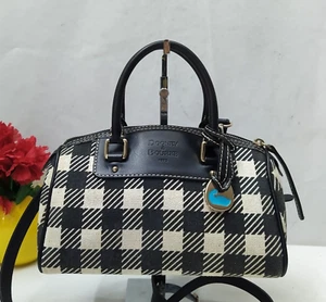 Dooney & Bourke Black White Checker Canvas Leather Trim Top Handle Satchel Bag - Picture 1 of 16