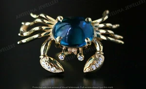 2 Ct Oval Cut Blue Topaz Diamond Crab Animal Pin Brooch 14K Yellow Gold Finish - Picture 1 of 11