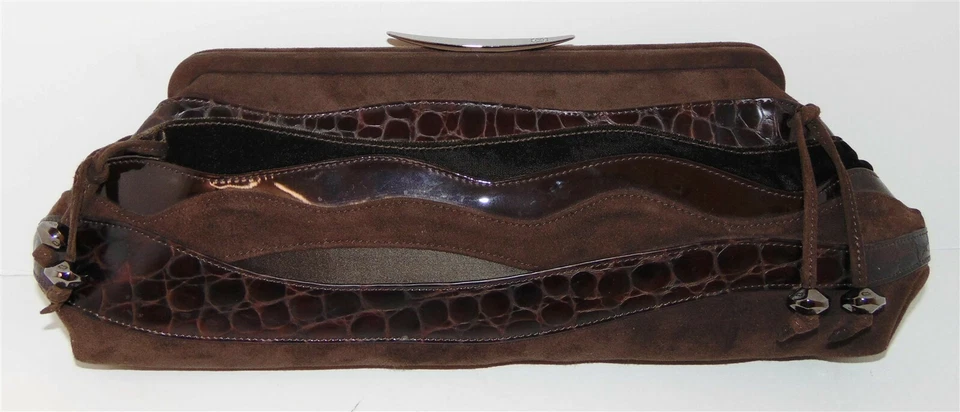 Bolso sin asas Escada marrón gamuza cuero cocodrilo charol Foto 1 de 4