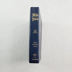 Holy Bible KJV Topical Reference Edition Red Letter Crusade Genuine Leather Navy - Picture 1 of 9