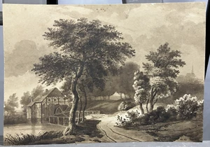 Lavierung Tinte 1851 Schule Französisch Landschaft Fontainebleau? Monogramm - Picture 1 of 9