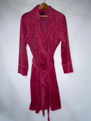 Natori Trance Textured Velour Faux Fur Bathrobe Magenta Wrap Pockets Large - Image 1 of 4