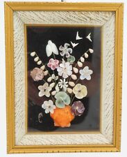 Vintage Sea Shell Flower Bouquet Art Collage Shadowbox Gold Frame Seahorse 9"x7"