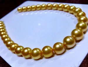 ENORME COLLANA DI PERLE ROTONDE IN VERO ORO NATURALE MARE DEL SUD 17"11-14MM 028AAA - Foto 1 di 1