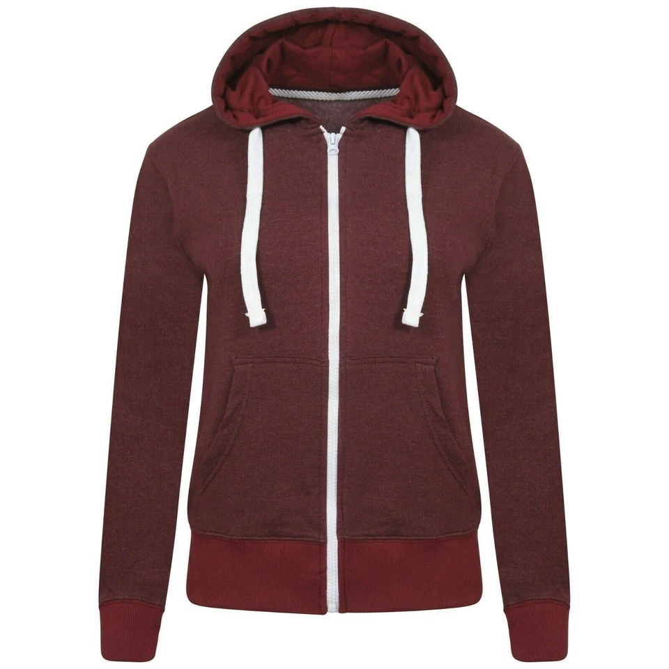 Ladies Womens Plain Zip Up Hoodie Sweatshirt Fleece Jacket Hooded Top - Image 1 of 1