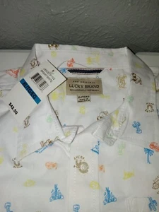 Camicia XL Lucky Brand ragazzo maniche corte stampata con bottoni estate Kramer Island - Foto 1 di 3
