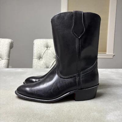Vintage Frye Boots Mens 9.5 EE Black Leather Roper Pull On Western Cowboy Riding - Image 1 of 4