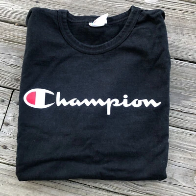 Camiseta De Colección Años 90 CAMPEÓN Manga Corta Spellout Negra Más Gruesa Talla Para Hombres M Foto 1 de 4