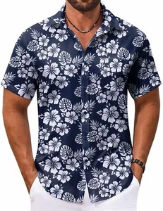 Men's Hawaiian Shirt Short Sleeve Casual Button Down Tropical Summer Beach Al... - Picture 1 of 6