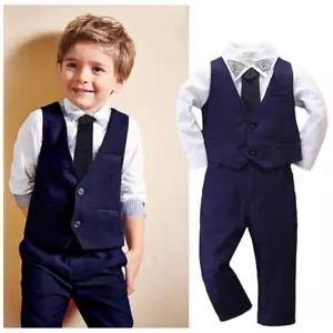 3PCS Baby Toddler Formal Outfits Set Infant Boy Wedding Christening Tuxedo Suit - Picture 1 of 10