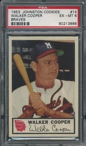 1953 Johnston Cookies #14 - Walker Cooper - PSA 6 EX-MT - Braves - Picture 1 of 2