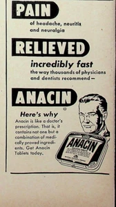 1949 Anacin Pain Reliever Vintage Print Ad 1940s Incredibly Fast Doctor Approved - Picture 1 of 2