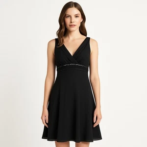 Vestido Donna Morgan Empire Cintura Para Mujer 8 Negro Cuello en V Adornado LBD Cóctel - Imagen 1 de 12