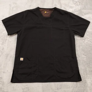 Carhartt Scrubs Shirt Top Mens Small Black Ripstop 4-Pocket V-Neck Tear - Picture 1 of 14