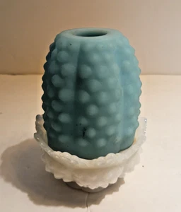 Vintage Fenton Hobnail Fairy Lamp Satin Blue Top Opalescent White Base 5" - Picture 1 of 11