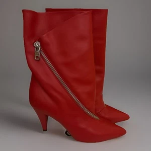 Givenchy Red Boots 38 1/2 Mid Calf Zippers With Box - Picture 1 of 5