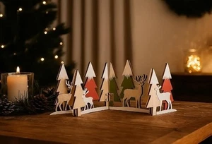 Aufsteller Holz Deko 40x13cm Weihnachtsdeko o930 Wald Hirsche faltbar klappbar - Bild 1 von 1