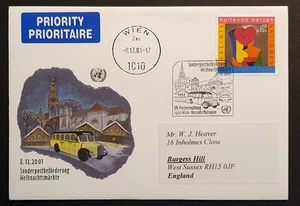 United Nations Vienna stamps 2001 Special Christmas Delivery airmail to UK - Picture 1 of 2
