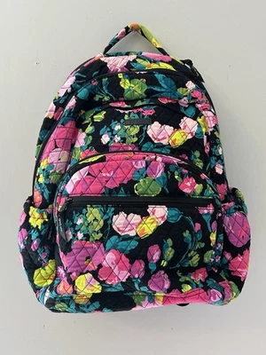 Vera Bradley Large Floral Backpack School Laptop Bag Black Hilo Meadow - Image 1 of 4