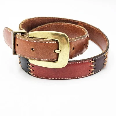 Cinto de couro quadrado múltiplo acolchoado fóssil tons de terra boho fino faroeste tamanho P - Imagem 1 de 4