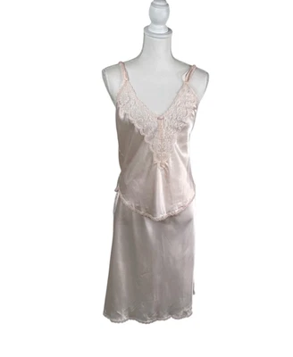 Conjunto Vintage Maidenform Chantilly Camisole Tamanho 34 E Slip Tamanho M Renda Rosa Delicada - Imagem 1 de 4