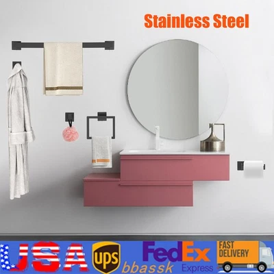 Juego de toallero moderno de montaje en pared de baño de 8,99 libras de acero inoxidable negro Foto 1 de 4